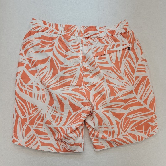 ONIA Swim Trunks Mens Small Charles Orange White Hawaiian Tropical Leaves 7" - Picture 2 of 9